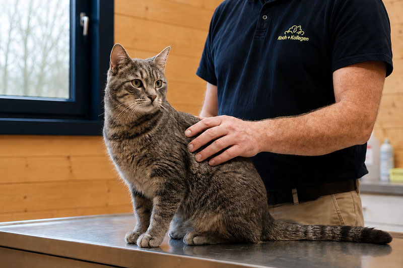 Cat during a calm consultation with a veterinarian before an ultrasound examination